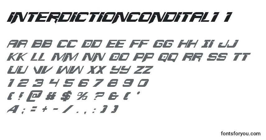 Interdictioncondital1 1 Font – alphabet, numbers, special characters
