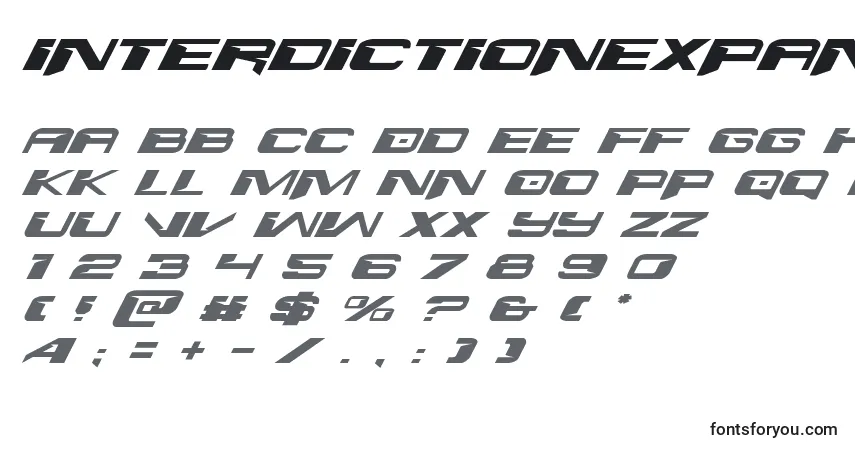 Шрифт Interdictionexpandital1 1 – алфавит, цифры, специальные символы