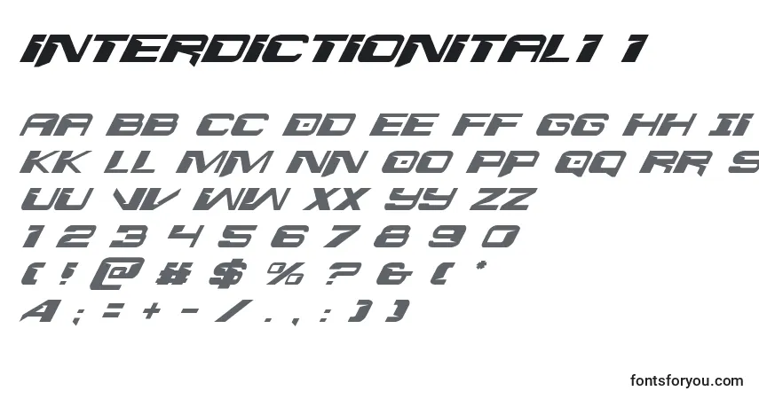 A fonte Interdictionital1 1 – alfabeto, números, caracteres especiais