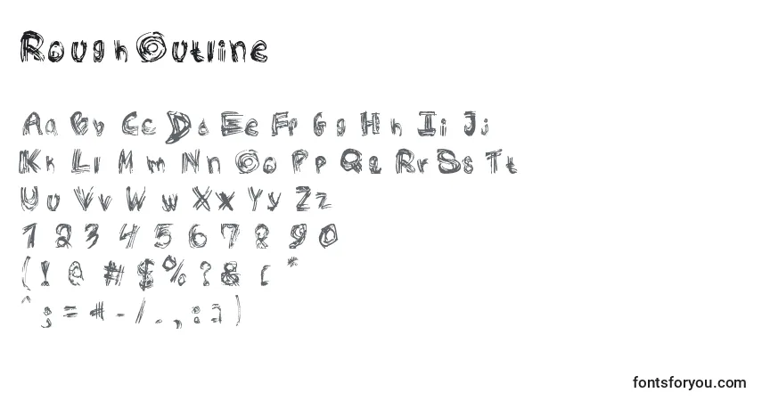 A fonte RoughOutline – alfabeto, números, caracteres especiais