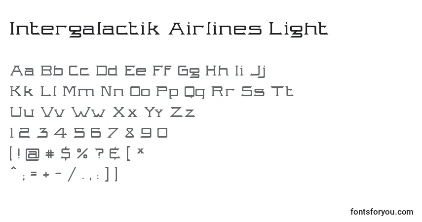 A fonte Intergalactik Airlines Light – alfabeto, números, caracteres especiais