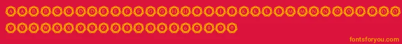 InternationalCapitals-Schriftart – Orangefarbene Schriften auf rotem Hintergrund