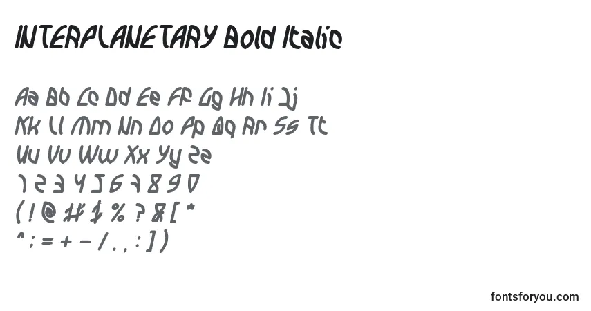 Schriftart INTERPLANETARY Bold Italic – Alphabet, Zahlen, spezielle Symbole