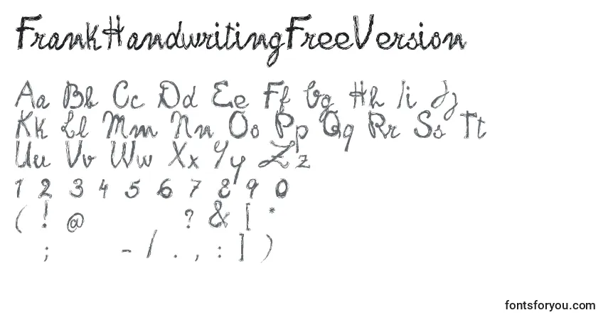 A fonte FrankHandwritingFreeVersion – alfabeto, números, caracteres especiais