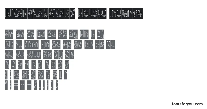 A fonte INTERPLANETARY Hollow Inverse – alfabeto, números, caracteres especiais
