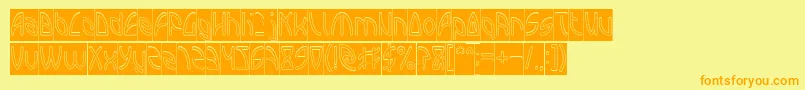 INTERPLANETARY Hollow Inverse-Schriftart – Orangefarbene Schriften auf gelbem Hintergrund