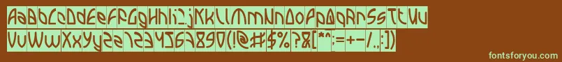 フォントINTERPLANETARY Inverse – 緑色の文字が茶色の背景にあります。