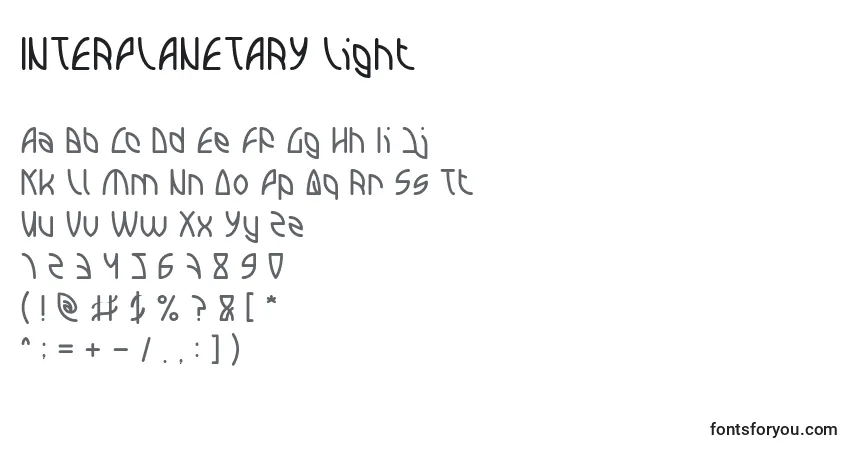 Czcionka INTERPLANETARY Light – alfabet, cyfry, specjalne znaki