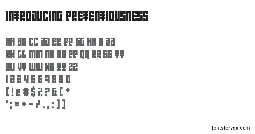 Czcionka Introducing Pretentiousness – alfabet, cyfry, specjalne znaki