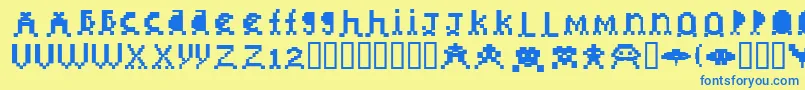 invader Font – Blue Fonts on Yellow Background