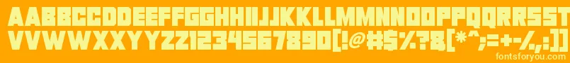 Invasion 2028-Schriftart – Gelbe Schriften auf orangefarbenem Hintergrund