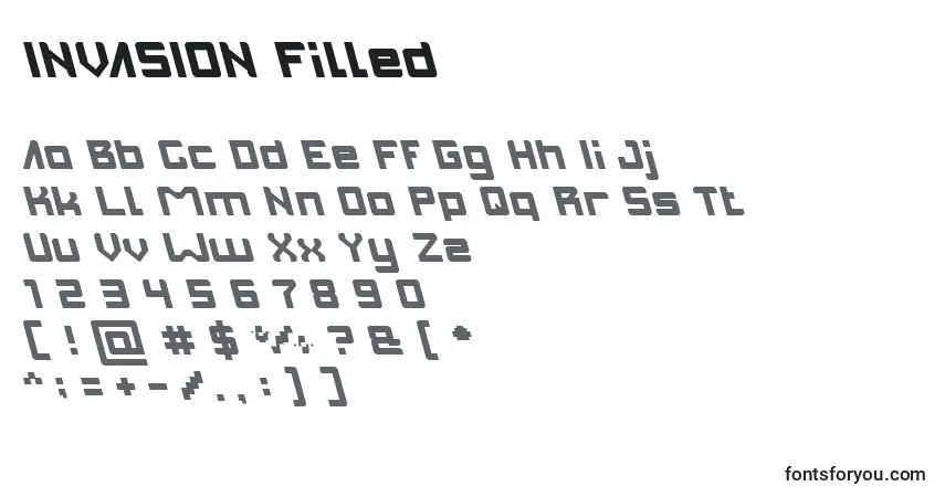 Шрифт INVASION Filled – алфавит, цифры, специальные символы