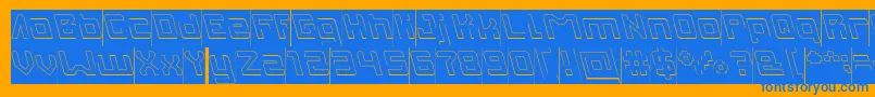 INVASION Hollow Inverse-Schriftart – Blaue Schriften auf orangefarbenem Hintergrund