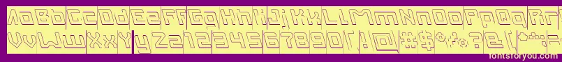 INVASION Hollow Inverse-Schriftart – Gelbe Schriften auf violettem Hintergrund