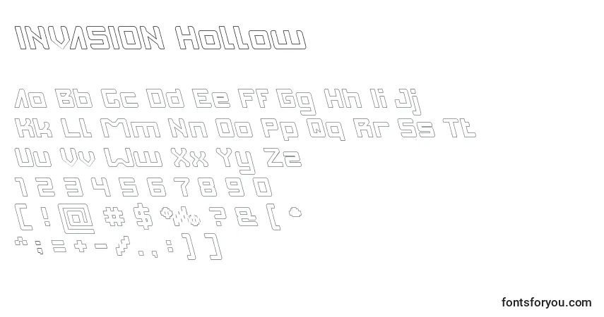 INVASION Hollow-fontti – aakkoset, numerot, erikoismerkit