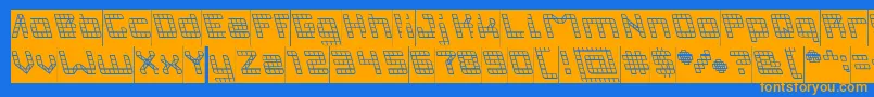 フォントINVASION Inverse – オレンジ色の文字が青い背景にあります。