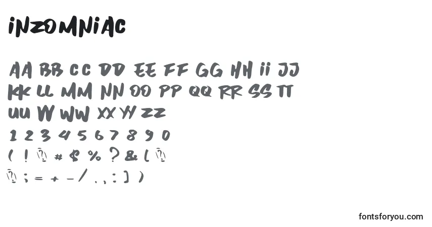 Шрифт Inzomniac – алфавит, цифры, специальные символы