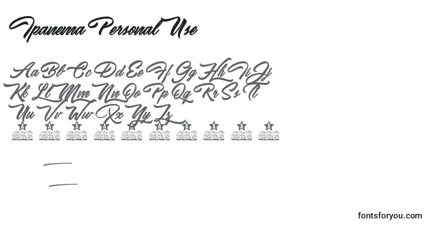 Czcionka Ipanema Personal Use – alfabet, cyfry, specjalne znaki