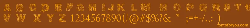 Irasuto Ji   TrueType-Schriftart – Orangefarbene Schriften auf braunem Hintergrund