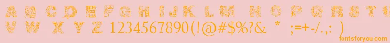 フォントIrasuto Ji   TrueType – オレンジの文字がピンクの背景にあります。