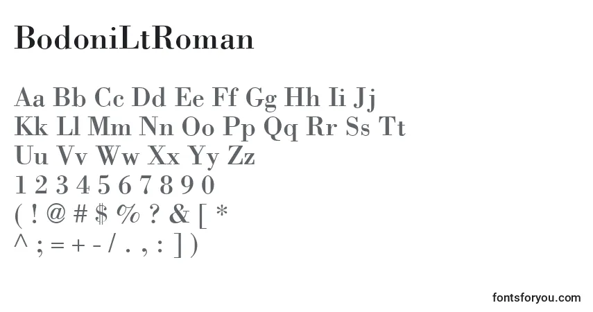 BodoniLtRoman-fontti – aakkoset, numerot, erikoismerkit
