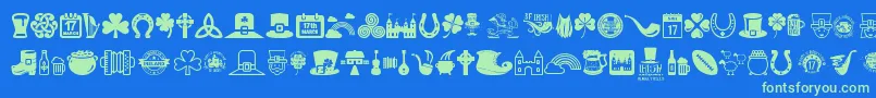 Irish-Schriftart – Grüne Schriften auf blauem Hintergrund