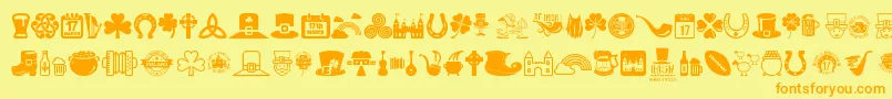 Irish-Schriftart – Orangefarbene Schriften auf gelbem Hintergrund