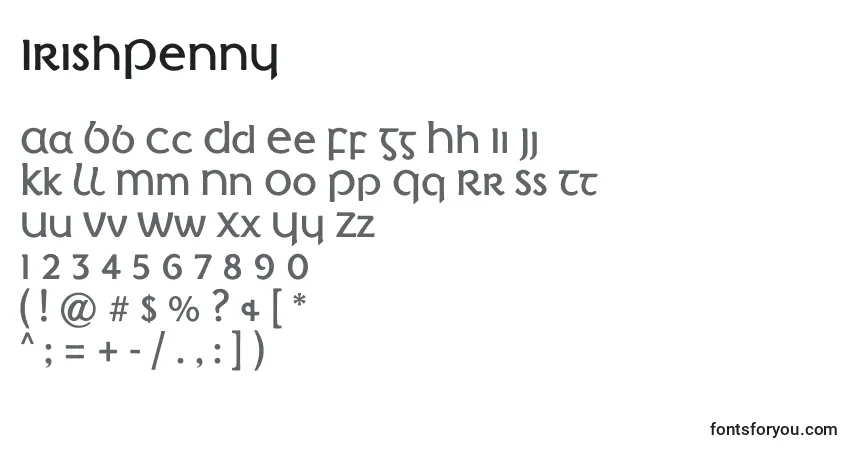IrishPenny-fontti – aakkoset, numerot, erikoismerkit