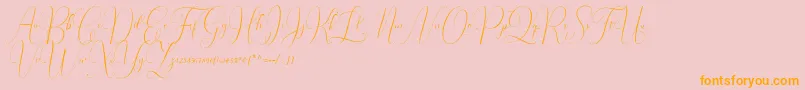 フォントIrlandia Script – オレンジの文字がピンクの背景にあります。