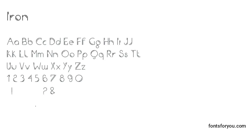 Czcionka Iron (130516) – alfabet, cyfry, specjalne znaki