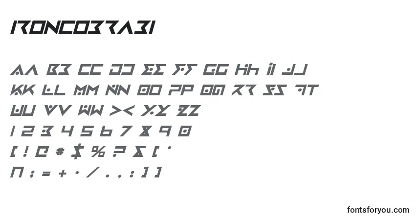 A fonte Ironcobrabi (130521) – alfabeto, números, caracteres especiais