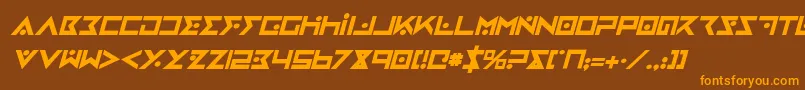 フォントironcobrabi – オレンジ色の文字が茶色の背景にあります。
