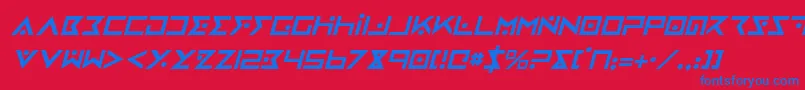 ironcobrai-Schriftart – Blaue Schriften auf rotem Hintergrund