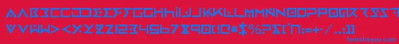 ironcobrarh-Schriftart – Blaue Schriften auf rotem Hintergrund