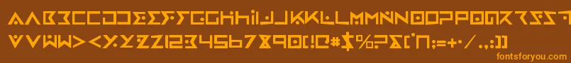 フォントironcobrarh – オレンジ色の文字が茶色の背景にあります。