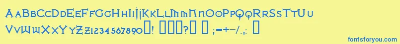 フォントIRONLB   – 青い文字が黄色の背景にあります。