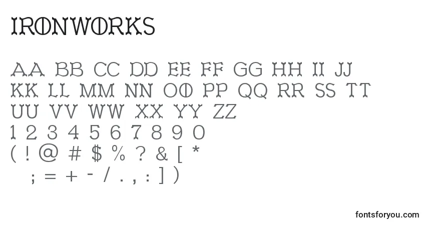 Шрифт Ironworks (130534) – алфавит, цифры, специальные символы