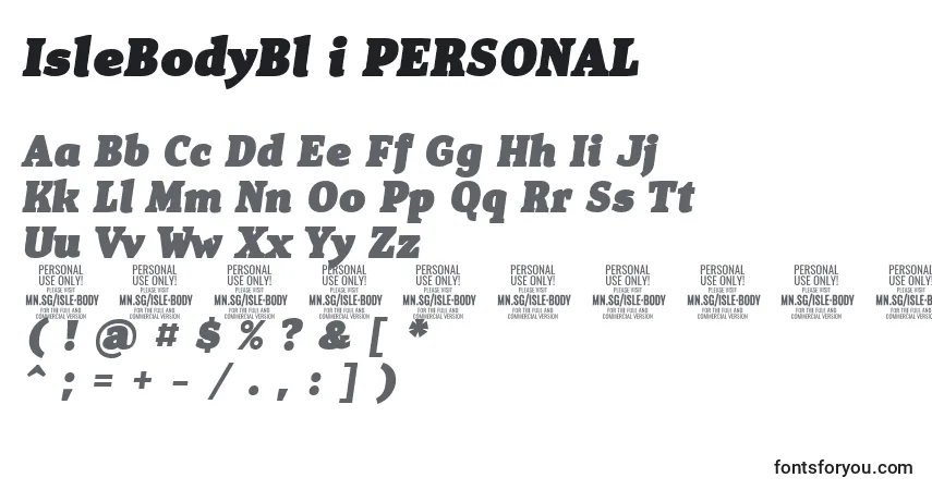 Шрифт IsleBodyBl i PERSONAL – алфавит, цифры, специальные символы