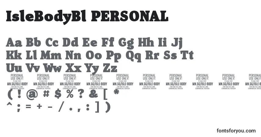 Шрифт IsleBodyBl PERSONAL – алфавит, цифры, специальные символы