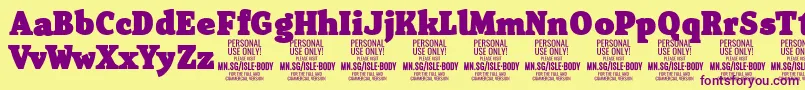 Saiba mais sobre a fonte IsleBodyBl PERSONAL Fonte IsleBodyBl PERSONAL – fontes roxas em um fundo amarelo