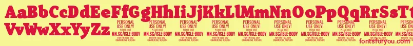 フォントIsleBodyBl PERSONAL – 赤い文字の黄色い背景
