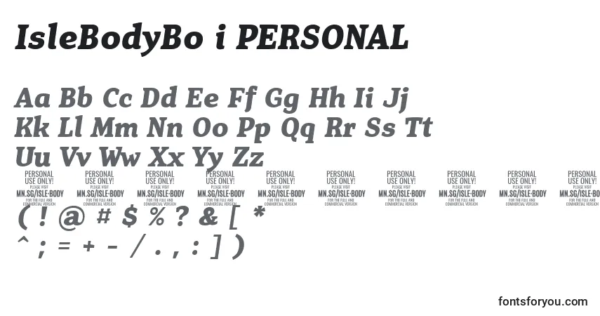 Fuente IsleBodyBo i PERSONAL - alfabeto, números, caracteres especiales