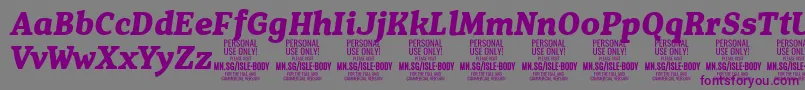 IsleBodyBo i PERSONAL-fontti – violetit fontit harmaalla taustalla