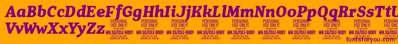 IsleBodyBo i PERSONAL-fontti – violetit fontit oranssilla taustalla