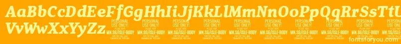 IsleBodyBo i PERSONAL-Schriftart – Gelbe Schriften auf orangefarbenem Hintergrund