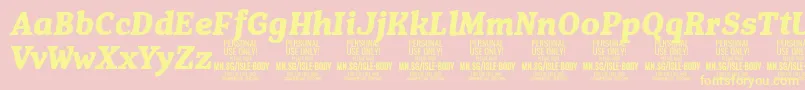 IsleBodyBo i PERSONAL-fontti – keltaiset fontit vaaleanpunaisella taustalla