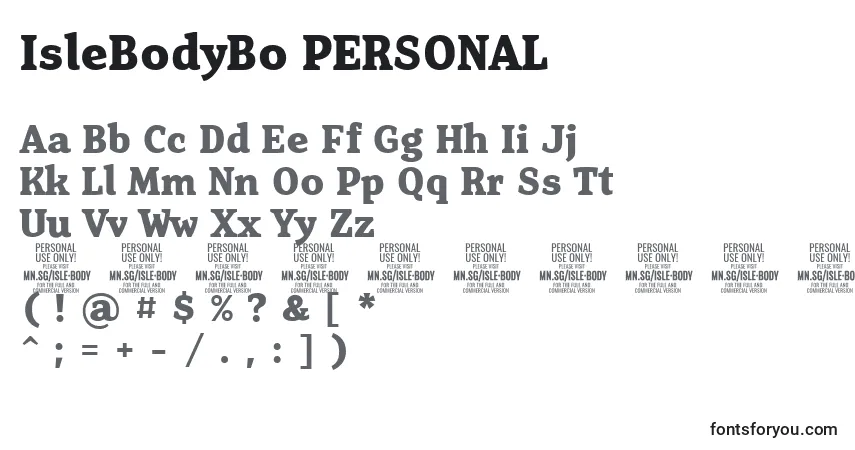 Schriftart IsleBodyBo PERSONAL – Alphabet, Zahlen, spezielle Symbole