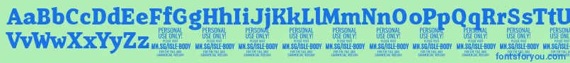 IsleBodyBo PERSONAL-Schriftart – Blaue Schriften auf grünem Hintergrund