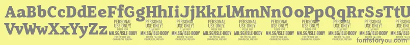 IsleBodyBo PERSONAL-fontti – harmaat kirjasimet keltaisella taustalla