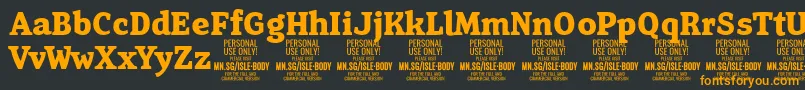 More about IsleBodyBo PERSONAL Font IsleBodyBo PERSONAL Font – Orange Fonts on Black Background
